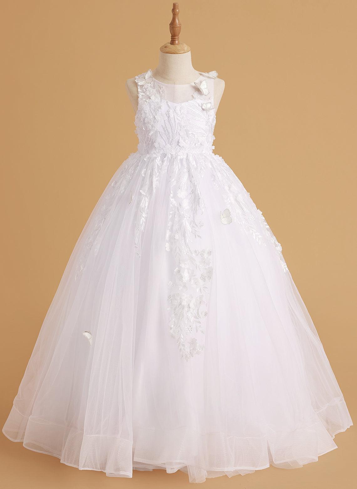 Vestido de princesa rosa para niña con apliques de encaje 