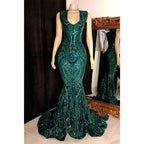 Sexy V-neck Sequins Appliques Mermaid Prom Dress Black Girl for Slay
