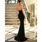 Sexy V Neck Beads Black Mermaid Prom Party Dress