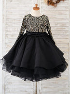 Sequins Knee-length Black Girl Party Dress