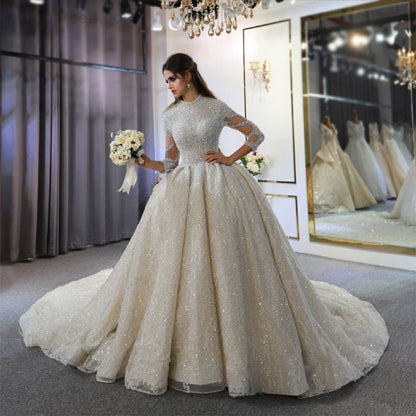 weeding dress amanda novias full pearls luxury lebanese wedding dresses NB3756 - numbersea