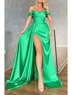 Meerjungfrau/Trompete Ballkleider Empire-Kleid Formell Sweep/Pinsel Schleppe Ärmellos Schulterfrei Kunstseide Rückenfrei mit gerüschtem Schlitz