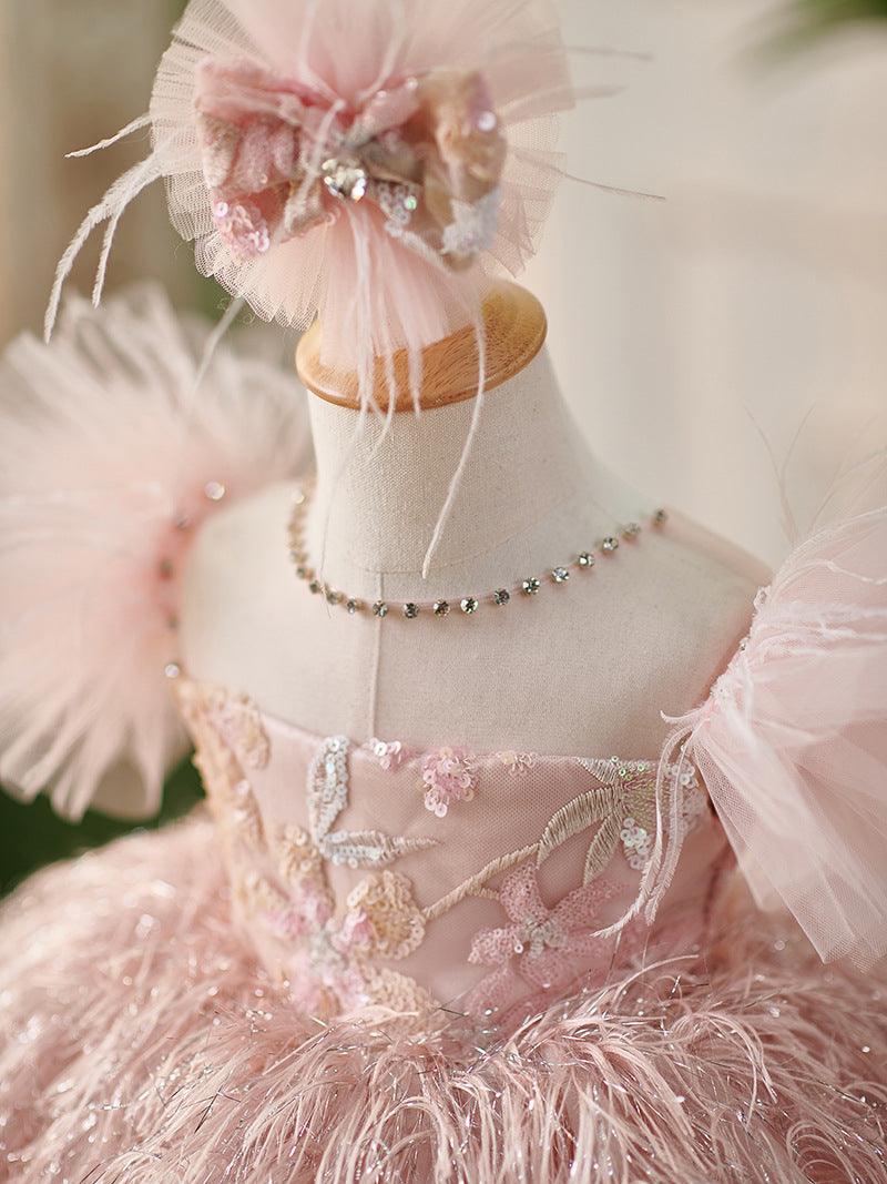 Elegantes rosa Schmetterling Verzierungen Baby Mädchen Kleid 