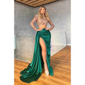 Glamouröses, dramatisches, langärmliges, gerüschtes, hohes, seitliches Schlitzkleid für formelle Partys und Abschlussbälle mit Juwelen 