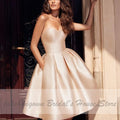 Vestido de novia corto de satén NumberSea, vestido de fiesta sin tirantes, sexy