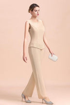 Champagne Long Chiffon Mother of the Bride Dress Two Pieces With Jacket