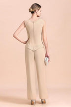 Champagne Long Chiffon Mother of the Bride Dress Two Pieces With Jacket