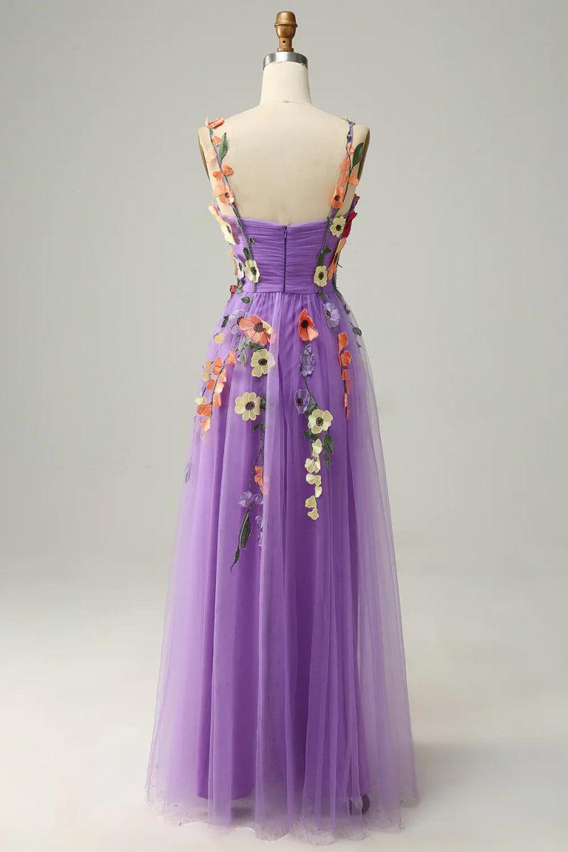 NumberSea - Champagne Spaghetti Straps Prom Dress With 3D Flowers
