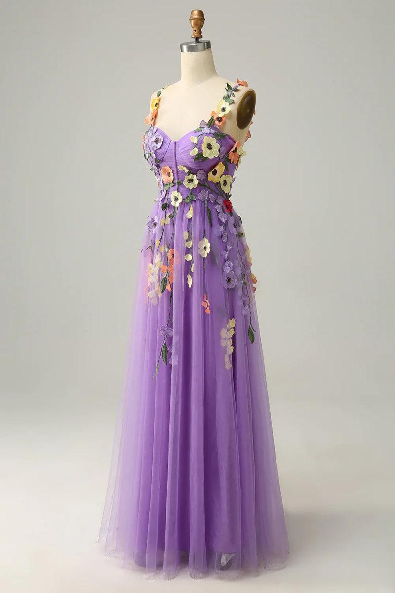 NumberSea - Champagne Spaghetti Straps Prom Dress With 3D Flowers