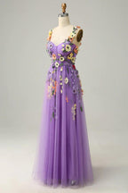 NumberSea - Champagne Spaghetti Straps Prom Dress With 3D Flowers