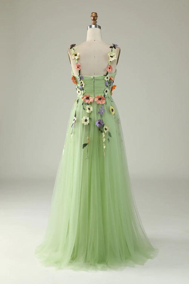 NumberSea - Champagne Spaghetti Straps Prom Dress With 3D Flowers