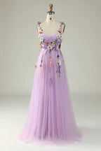 NumberSea - Champagne Spaghetti Straps Prom Dress With 3D Flowers