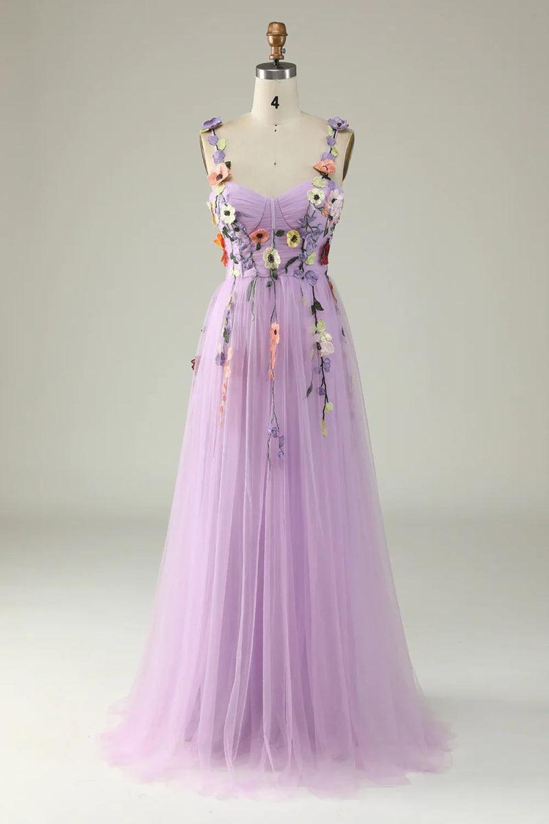 NumberSea - Champagne Spaghetti Straps Prom Dress With 3D Flowers