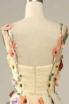 NumberSea - Champagne Spaghetti Straps Prom Dress With 3D Flowers