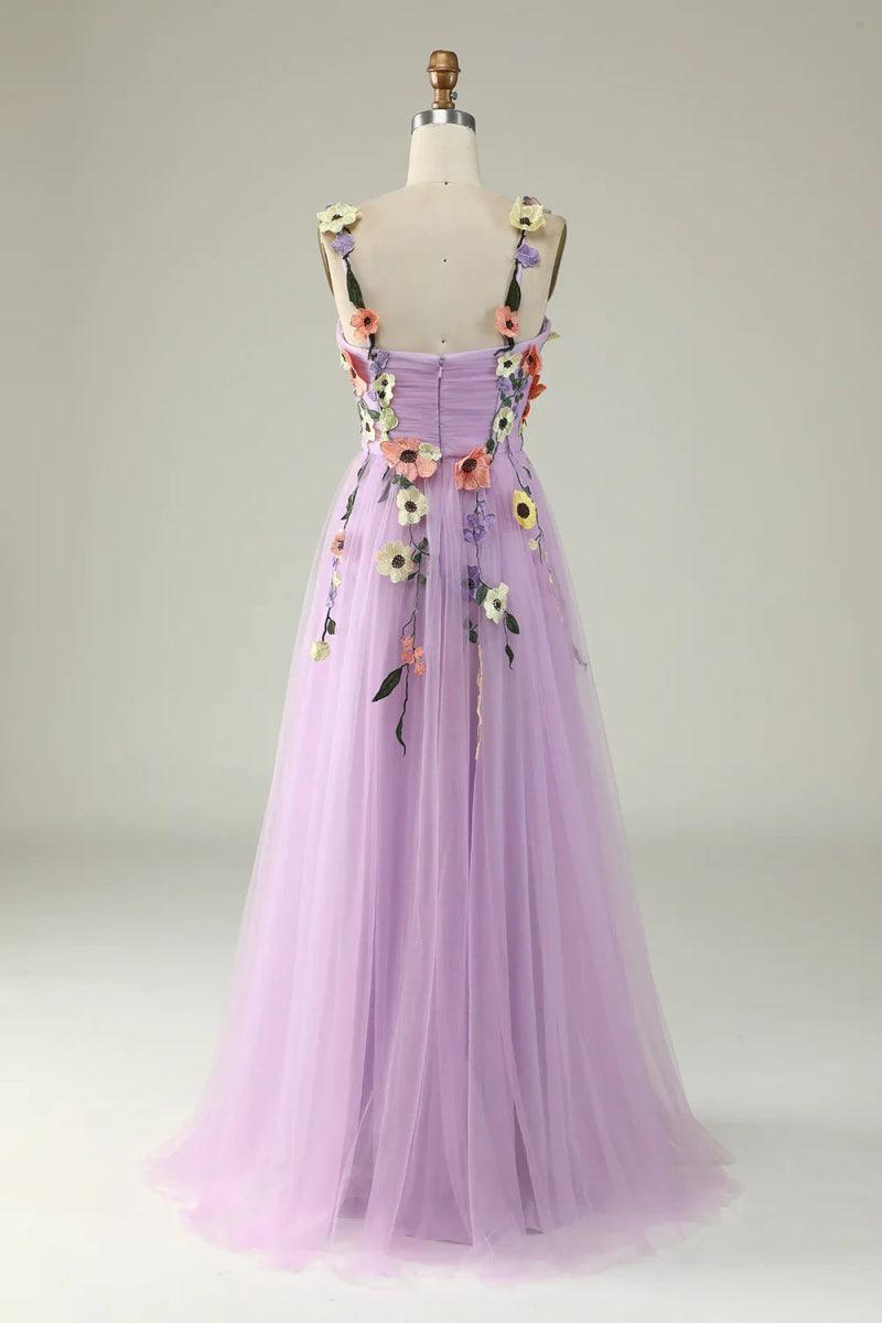 NumberSea - Champagne Spaghetti Straps Prom Dress With 3D Flowers