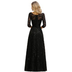 Charmantes schwarzes Abendkleid mit halblangen Ärmeln und Tüll-Pailletten im 20er-Jahre-Aline-Stil
