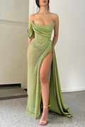 Bezauberndes bodenlanges One-Shoulder-A-Linien-Ballkleid mit Schlitz