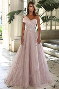 Charmantes bodenlanges, ärmelloses One-Shoulder-A-Linien-Ballkleid mit Pailletten