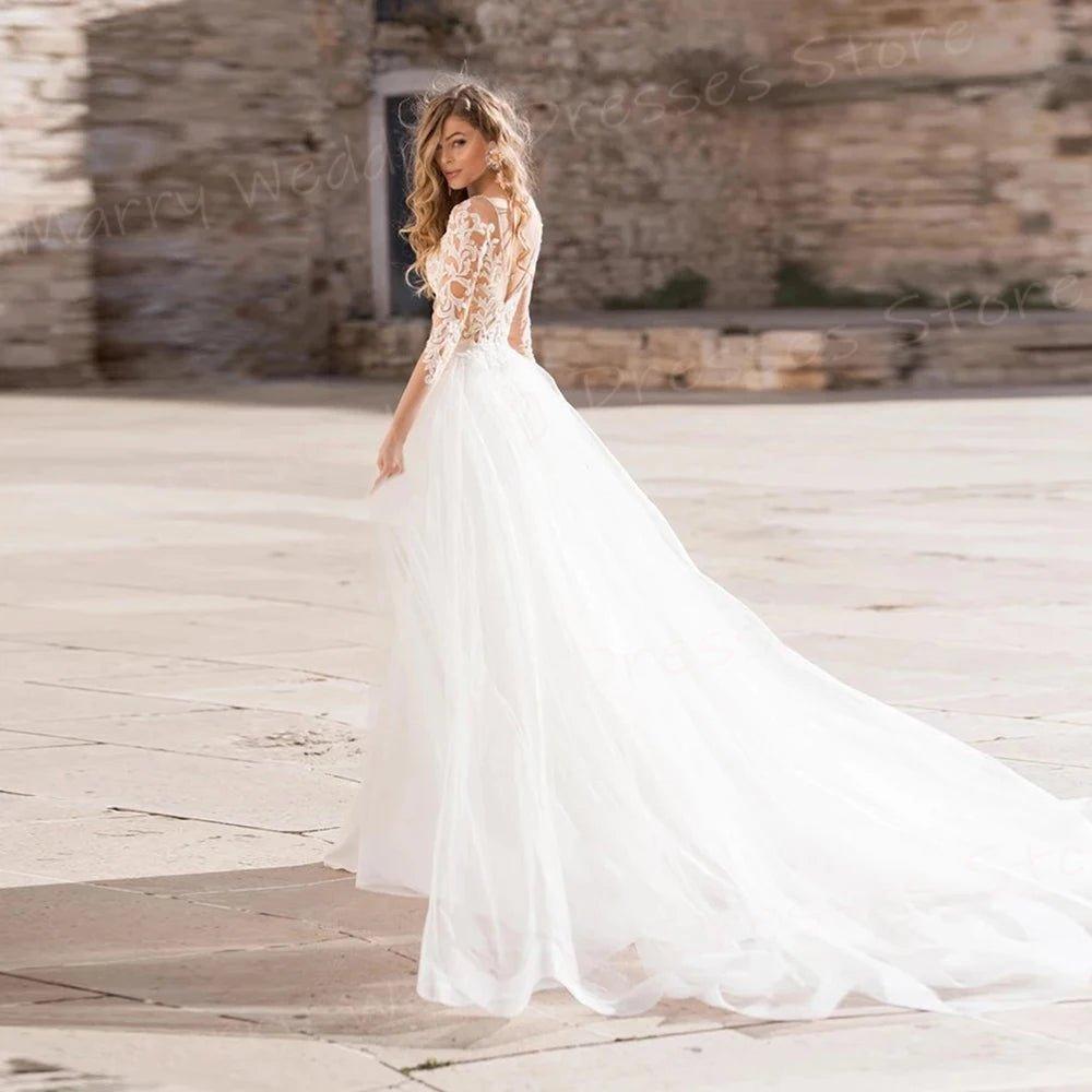 NumberSea - Charming Mermaid Beautiful Women's Wedding Dresses Classic Lace Appliques Bride Gowns With Detachable Train Vestidos Novias Boda