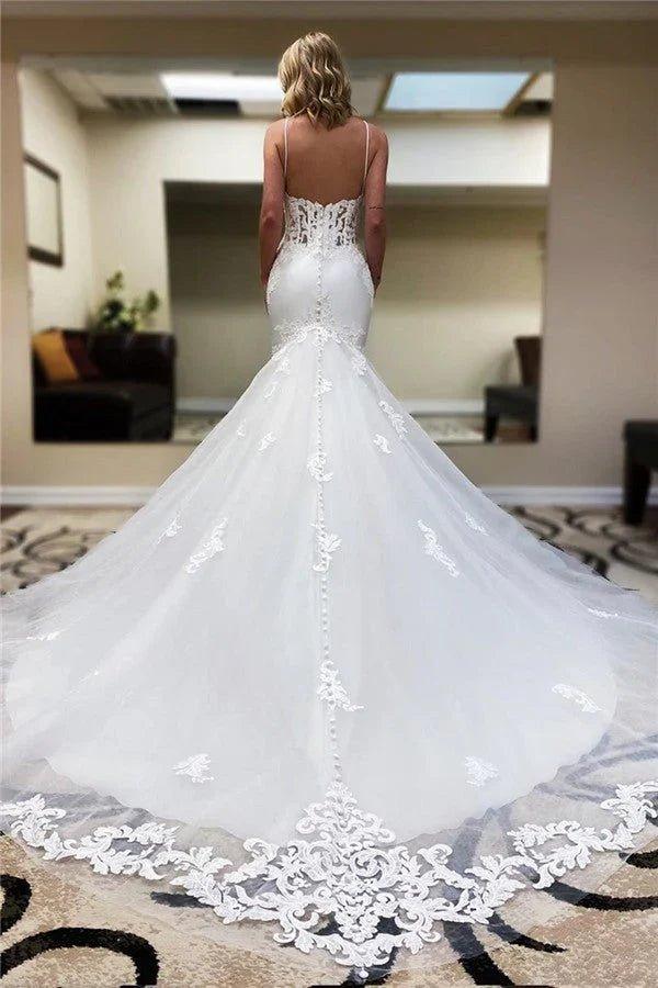 NumberSea - Charming Mermaid Long Spaghetti Straps Wedding Dresses