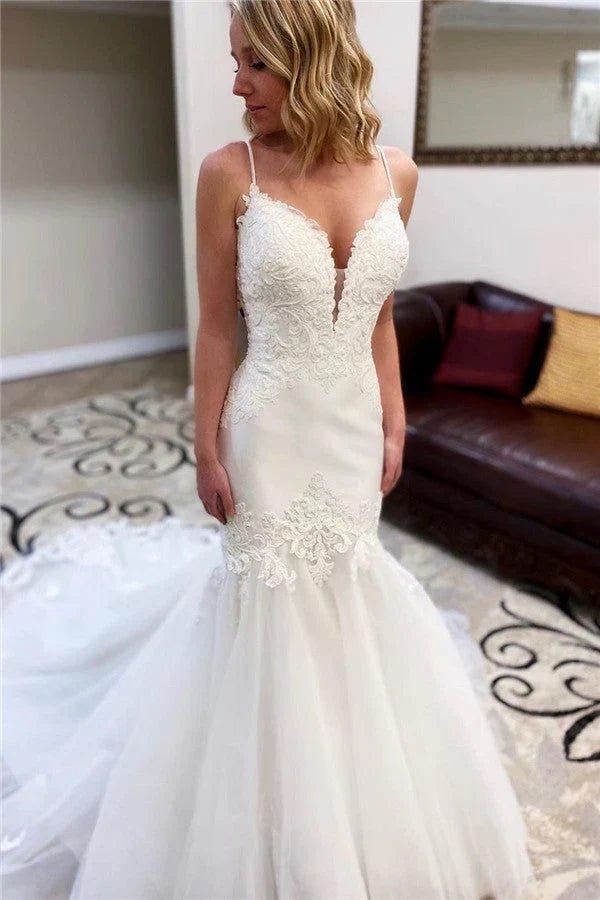 NumberSea - Charming Mermaid Long Spaghetti Straps Wedding Dresses