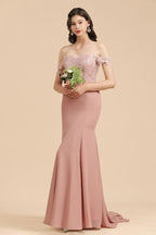 Charming Off the Shoulder Lace Mermaid Party Gown Slim Bridesmaid Dress