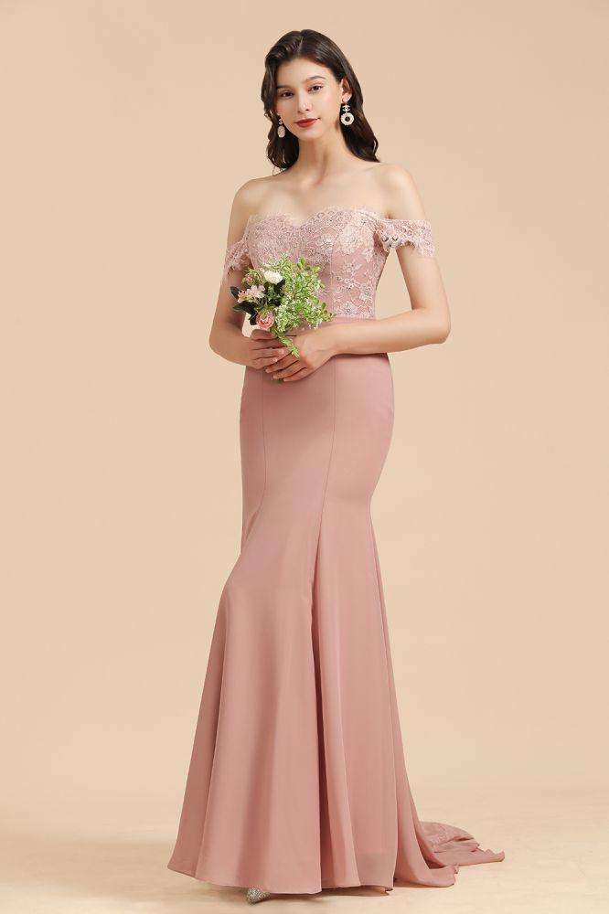 Charming Off the Shoulder Lace Mermaid Party Gown Slim Bridesmaid Dress