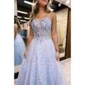 NumberSea - Charming Spaghetti Straps Long A - Line Appliques Party Prom Dress