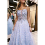 NumberSea - Charming Spaghetti Straps Long A - Line Appliques Party Prom Dress