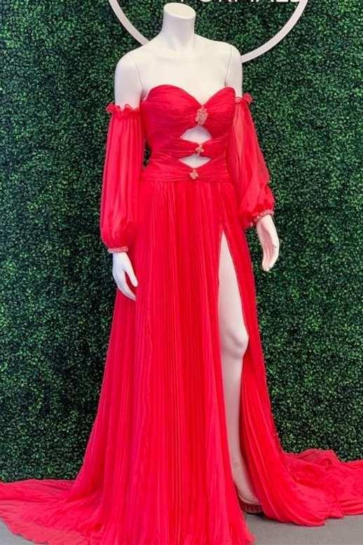 NumberSea - Charming Sweetheart Chiffon with slit beades Prom Dresses