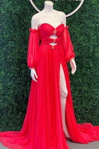NumberSea - Charming Sweetheart Chiffon with slit beades Prom Dresses