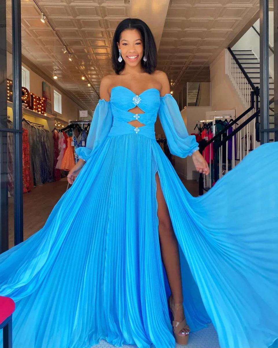 NumberSea - Charming Sweetheart Chiffon with slit beades Prom Dresses