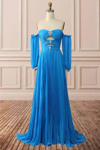NumberSea - Charming Sweetheart Chiffon with slit beades Prom Dresses