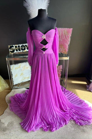 NumberSea - Charming Sweetheart Chiffon with slit beades Prom Dresses