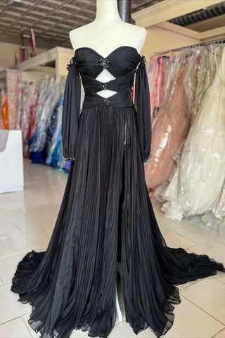 NumberSea - Charming Sweetheart Chiffon with slit beades Prom Dresses