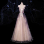 NumberSea - Charming Tulle Gradient Cap Sleeves Long Party Dress, A - Line Evening Gown