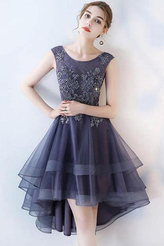 Ruffle Scoop Navy Lace Cute Homecoming/Party Dresses