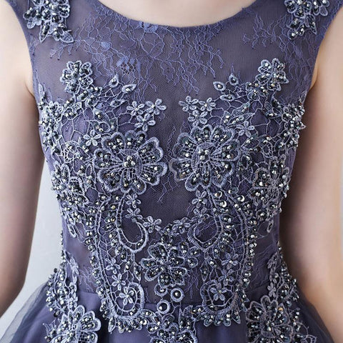 Ruffle Scoop Navy Lace Cute Homecoming/Party Dresses