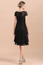 Chic Black Cap Sleeve Mother of Bride Dress Chiffon Short Wedding Party Gowns