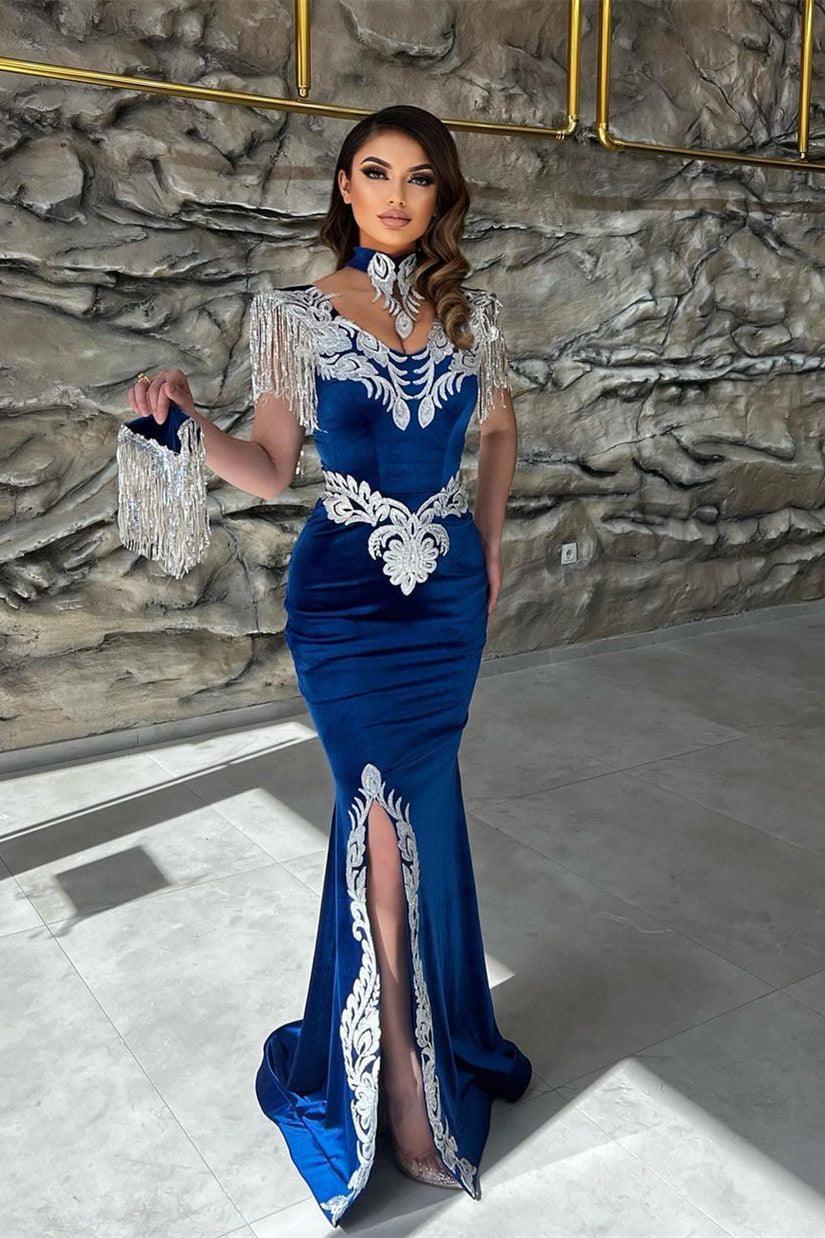 Schickes bodenlanges, trägerloses, ärmelloses Meerjungfrau-Ballkleid mit Schlitz