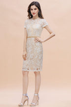 Chic Jewel Tulle Lace Beadings Mother of Bride Dress with Short Sleeves Online