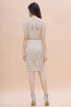 Chic Jewel Tulle Lace Beadings Mother of Bride Dress with Short Sleeves Online