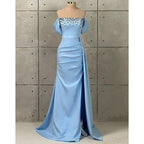 NumberSea - Chic & Modern Off - shoulder Beaded Satin Long Prom Evening Dress