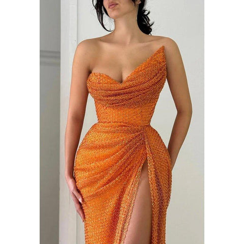 NumberSea - Chic & Modern Off - Shoulder Strapless Ruched Side Slit Evening Party Prom Dress