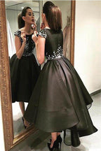 Vestido de fiesta elegante, moderno, con cuentas brillantes, de organza negra, de corte alto y bajo