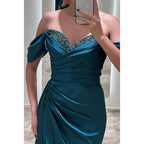 NumberSea - Chic Off - shoulder Beaded Pleats High Split Long Formal Evening Dress