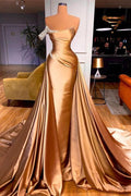 Schickes One-Shoulder-Meerjungfrau-Ballkleid mit Kristallen und abnehmbarer Schleppe 