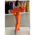 NumberSea - Chic & Sheath Off - shoulder Beaded Orange Puff Sleeves Long Gown Formal Dress