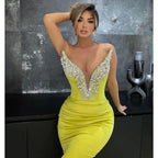 NumberSea - Chic V - neck Strapless Beaded Sheath Mermaid Long Prom Evening Gowns