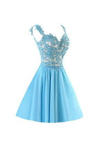 Chiffon Applique Homecoming Dresses Short Prom Dresses With Straps